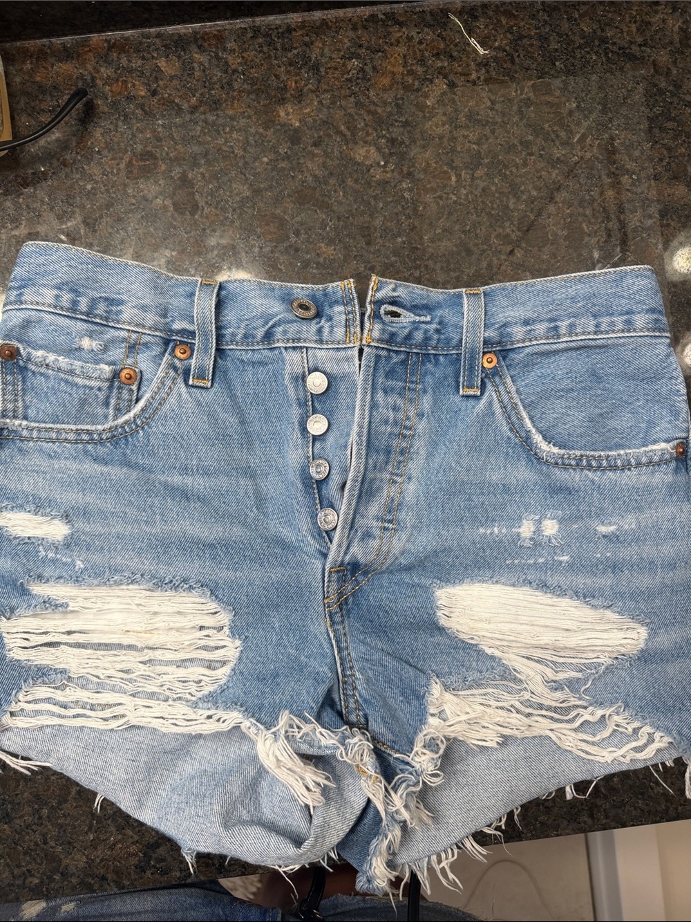 Levi's Light Blue Distressed Denim Jean Shorts